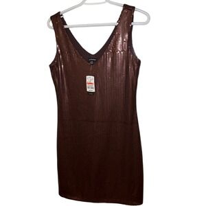 Le Château Chocolate Brown Sequin V-Neck Sleeveless Mini Cocktail Party Dress SP